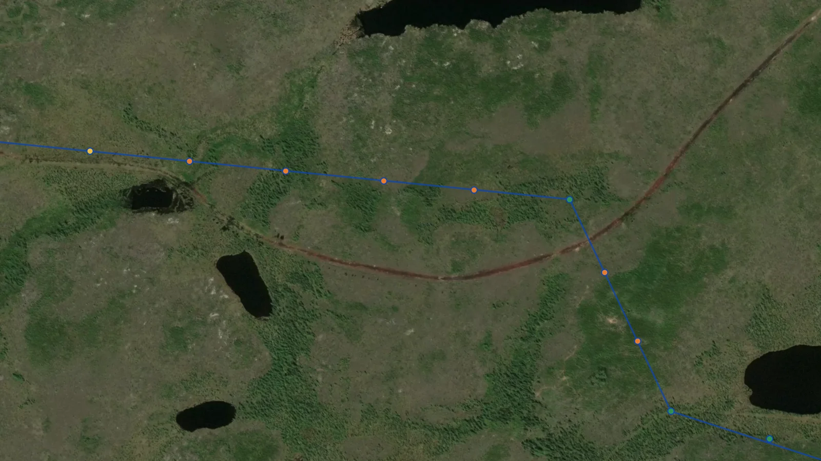 Access planning on satellite imagery - structure points plotted along a line