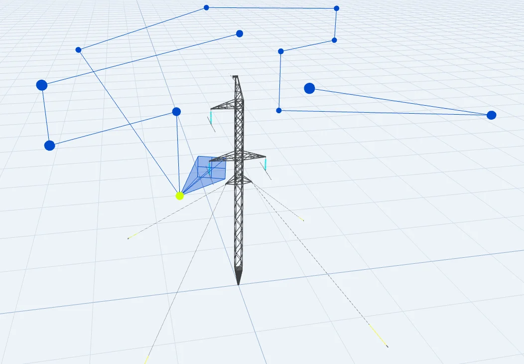 A Detect shot sheet capture sequence around a lattice structure - numbered positions and camera angles on a 3D plan