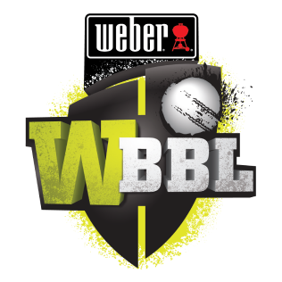 Logo of Weber WBBL featuring stylized green and white letters with a cricket ball and a grill icon above.