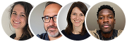 Portraits circulaires de quatre personnes souriantes de divers âges et ethnies.