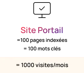 Texte coloré dégradé rouge à violet indiquant 'Site Portail' avec la mention '= 1000 visites/mois' en dessous sur fond clair.
