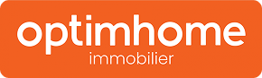 Logo optimhome immobilier sur fond orange.