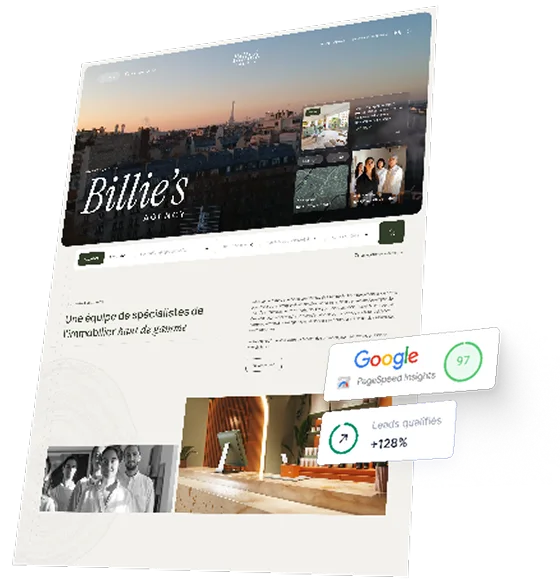 Modèle site immobilier vitrine personnalisable, créé par Billie.immo