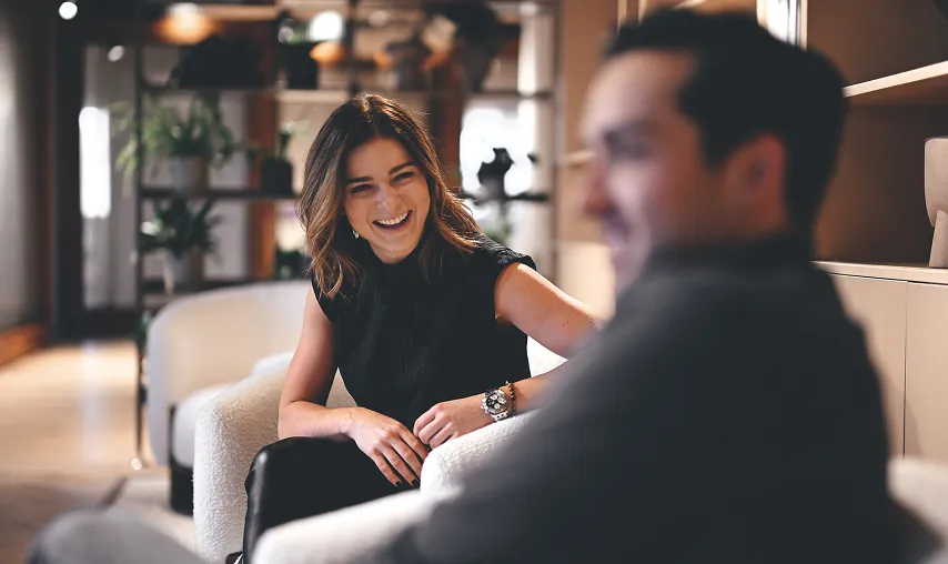 Two technology leaders talking during a Boardwave networking meeting.