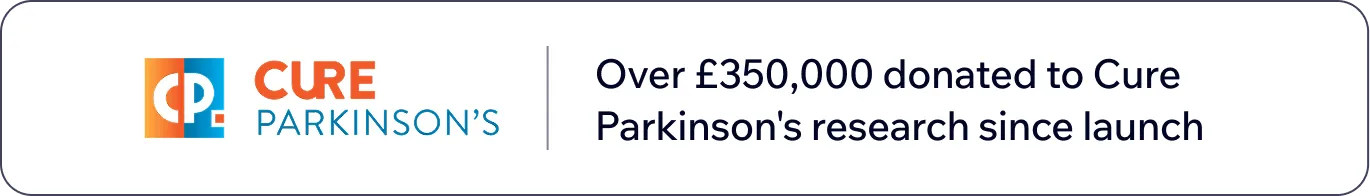 Cure Parkinson’s logo with message: Over £350,000 donated to Cure Parkinson’s research since launch.