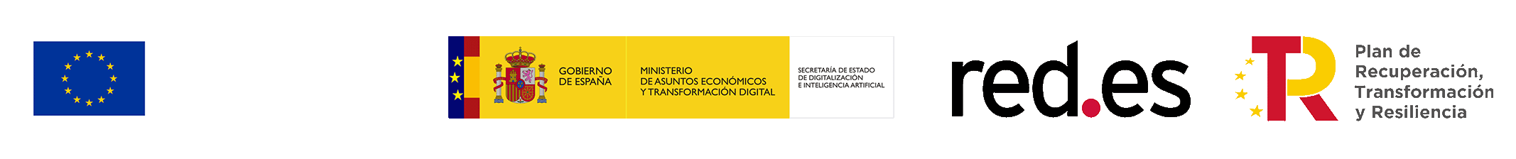Logos of the European Union with text 'Funded by the European Union NextGenerationEU', the Spanish Government Ministry of Economic Affairs and Digital Transformation, red.es, and the Plan de Recuperación, Transformación y Resiliencia.