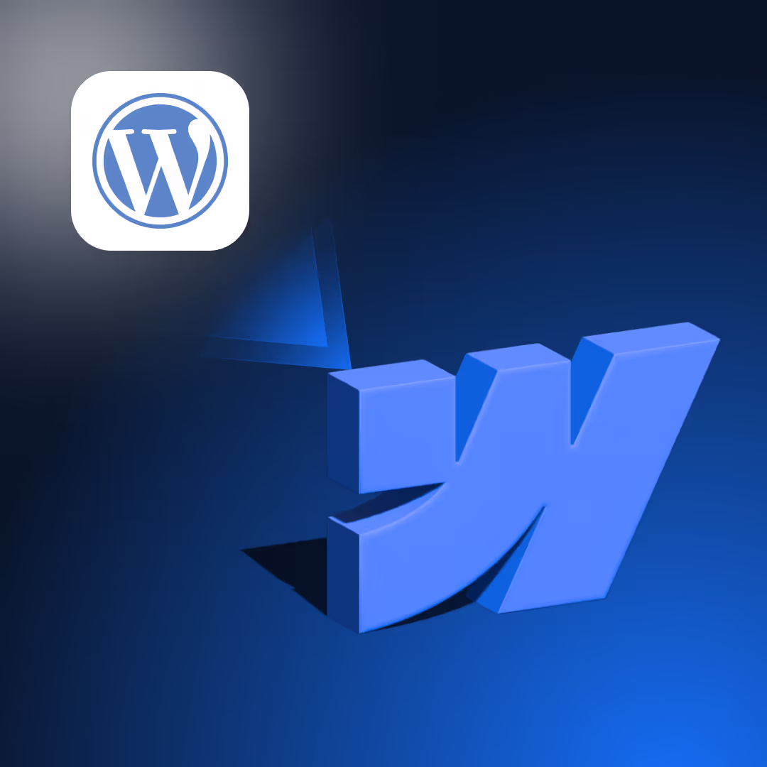 Immagine che rappresenta il servizio "Da Wordpress a Webflow" con i rispettivi loghi.