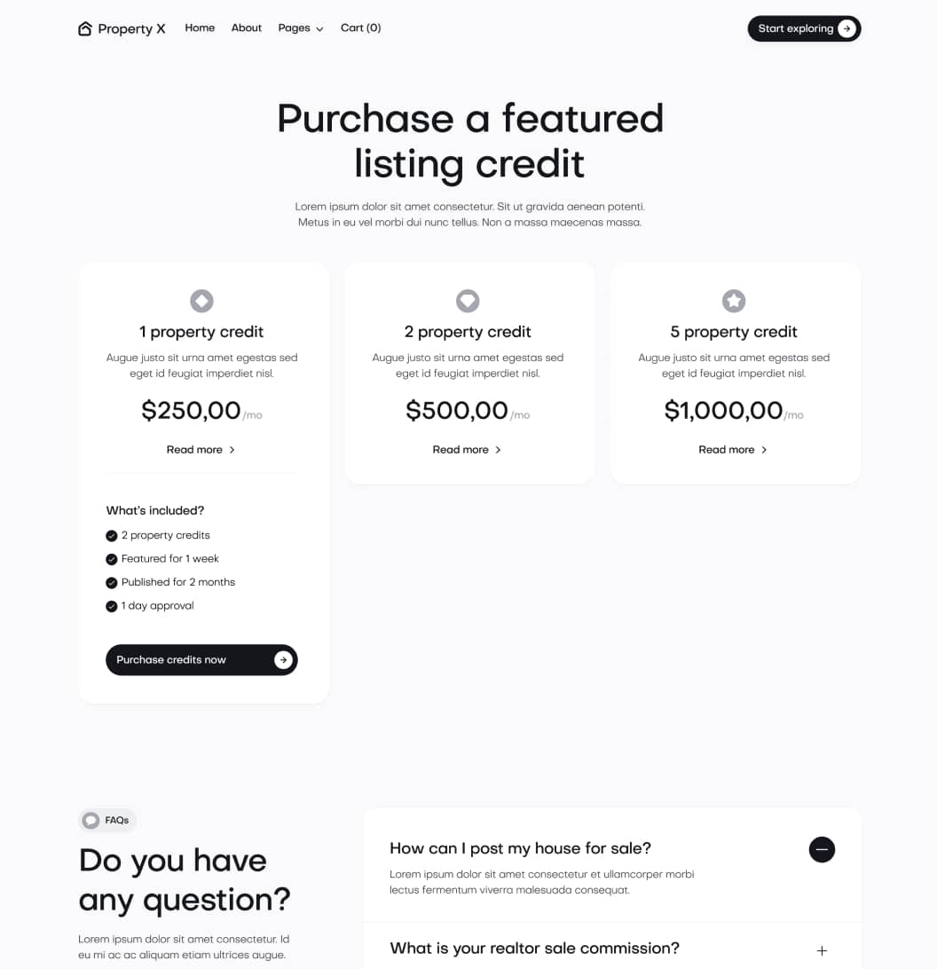 Property X - Pricing Page - Real Estate Webflow Template