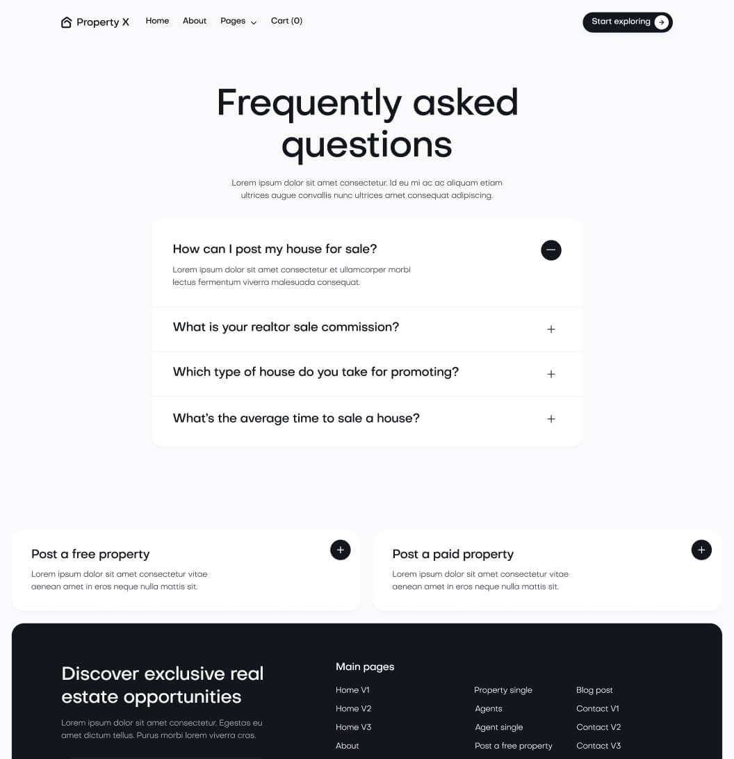 Property X - FAQs Page - Real Estate Webflow Template