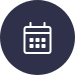 Kalender-Symbol in einem dunkelblauen Kreis.