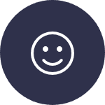 Weißes Smiley-Gesicht auf dunkelblauem rundem Hintergrund.