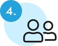 Symbol mit zwei stilisierten Personen vor einem blauen Kreis mit der Zahl 4.