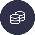 Symbol mit zwei Münzstapeln auf dunkelblauem Hintergrund.