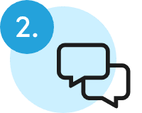 Zwei überlappende Sprechblasen mit einer blauen Kreiszahl 2 im oberen linken Bereich.