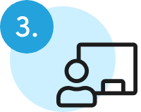 Symbol einer Person vor einer Tafel mit der Nummer 3 in einem blauen Kreis.