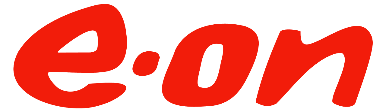 Das Logo von E.ON in roter Schrift.
