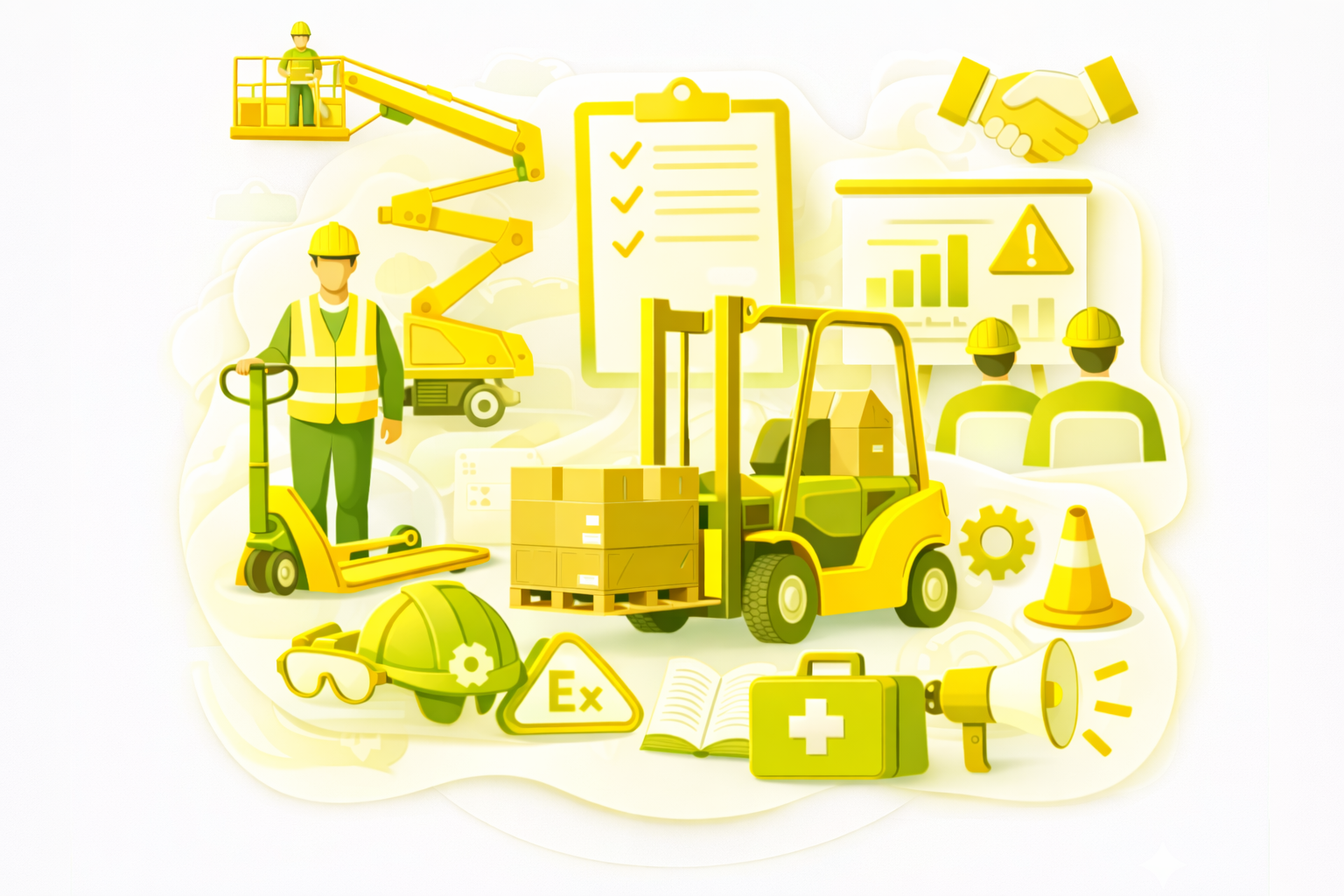 Illustration of a safety representative in a green helme.