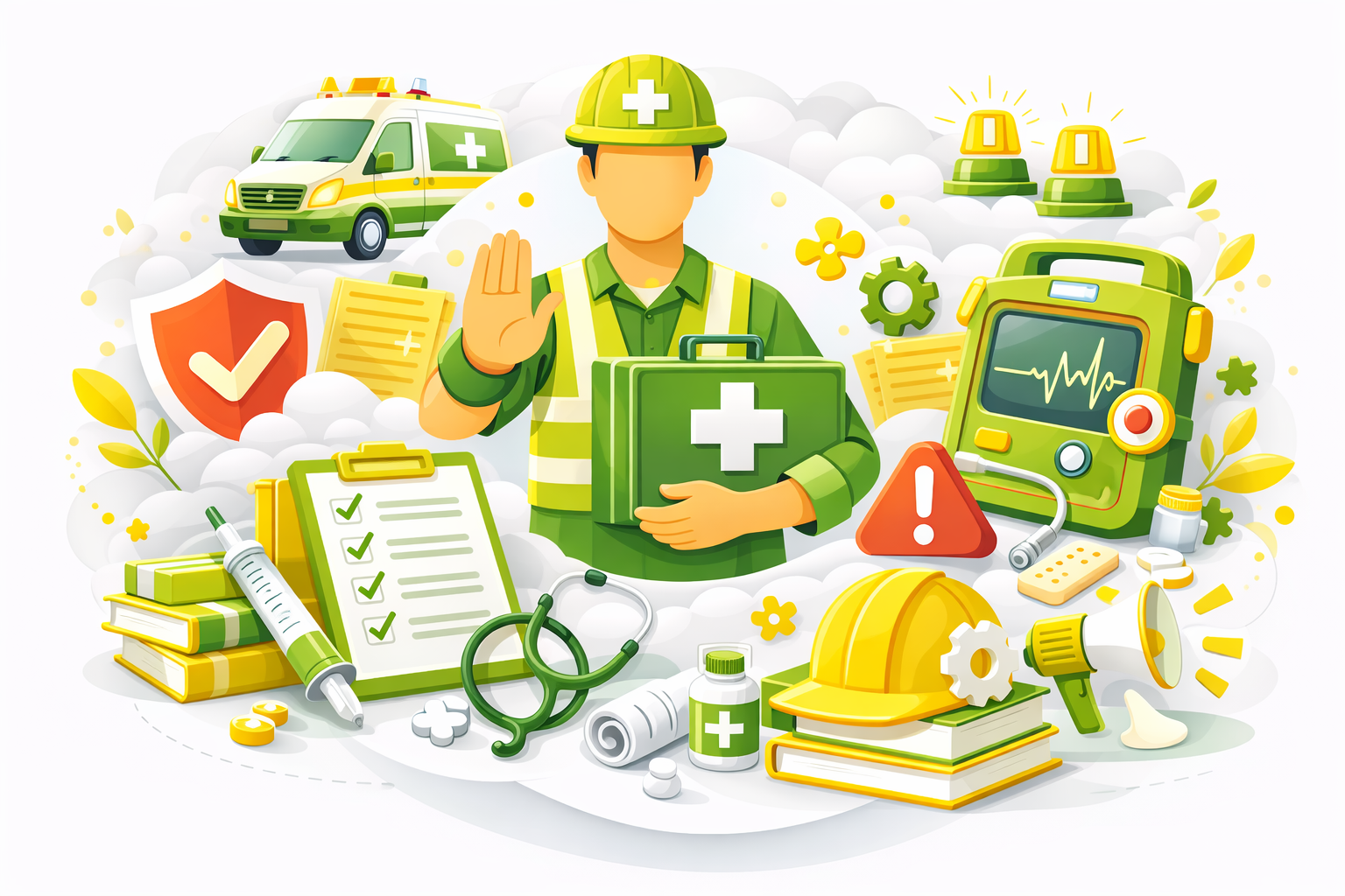 Illustration of a safety representative in a green helme.