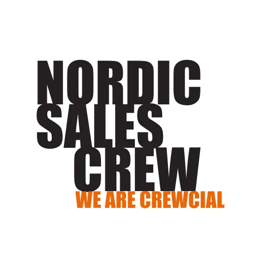 Logo with bold black text 'NORDIC SALES CREW' and smaller orange text 'WE ARE CREWCIAL' below it.