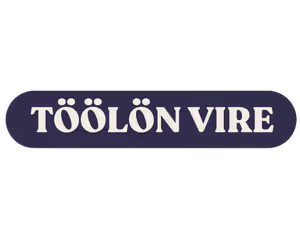 Black rounded rectangle with white text 'TÖÖLÖN VIRE' in bold serif font.