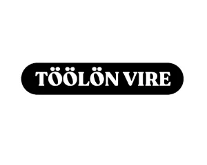 Black rounded rectangle with white text 'TÖÖLÖN VIRE' in bold serif font.