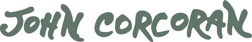 John Corcoran's logo - the words 'John Corcoran' is in a handwritten font and a green sage colour.