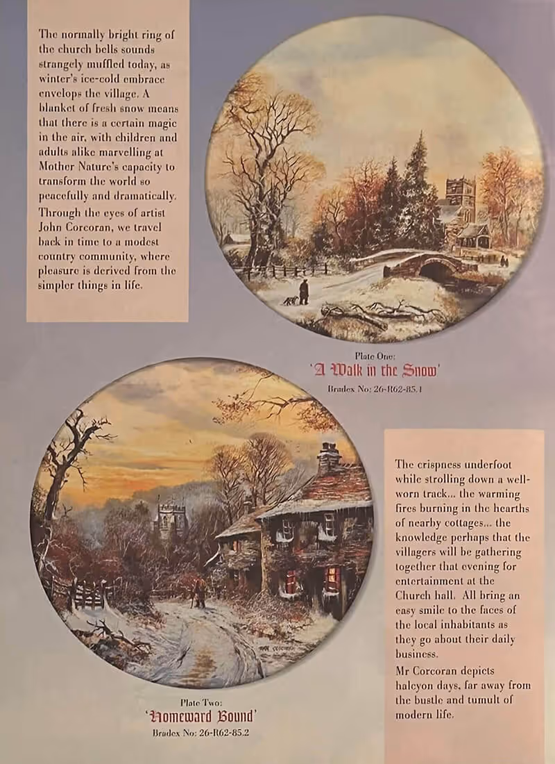 Left side of Royal Doulton magazine spread showcasing John Corcoran's artwork.