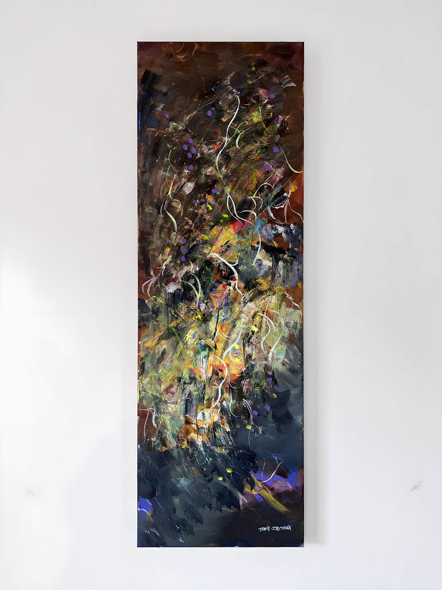An abstract representation of a wild flower meadow, showcasing a spectrum of colours that evoke movement and fluidity.
