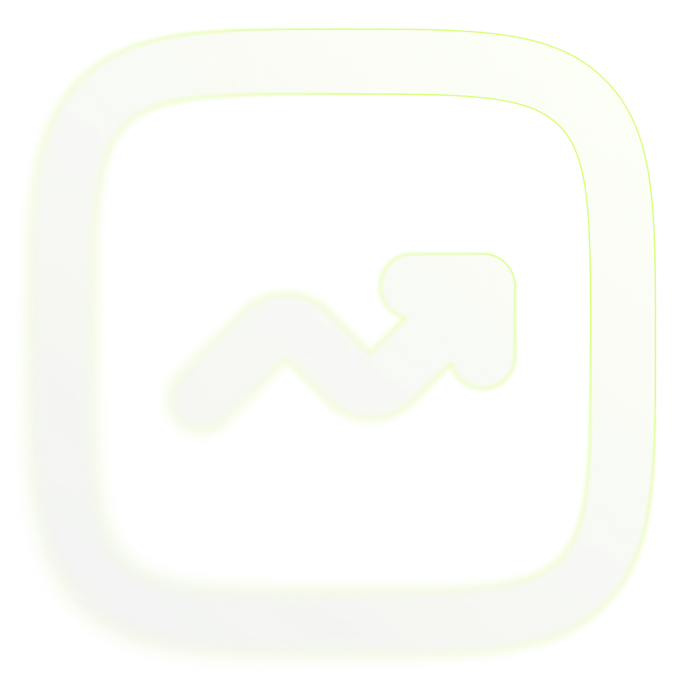 Neon green arrow icon. A wavy arrow pointing up and right is enclosed in a rounded square against a black background.