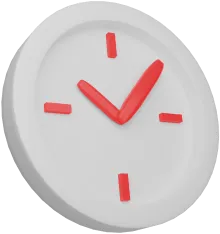 White clock with red hour and minute hands and red hour markers set to 10:10.