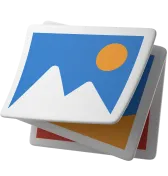 Stack of stylized photo icons showing a mountain and sun illustration.