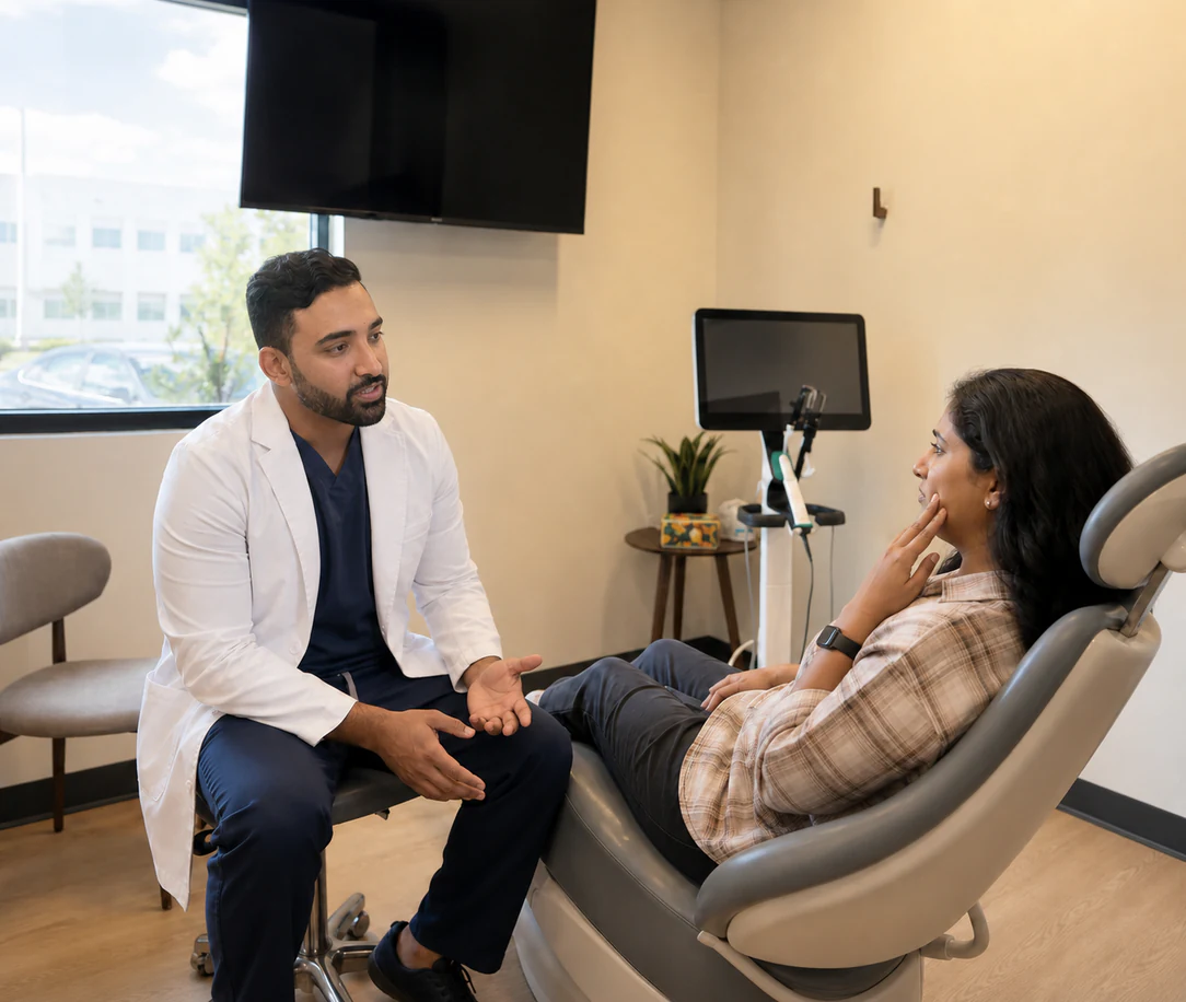 Dr. Sajan Parag helping a patient with urgent dental pain