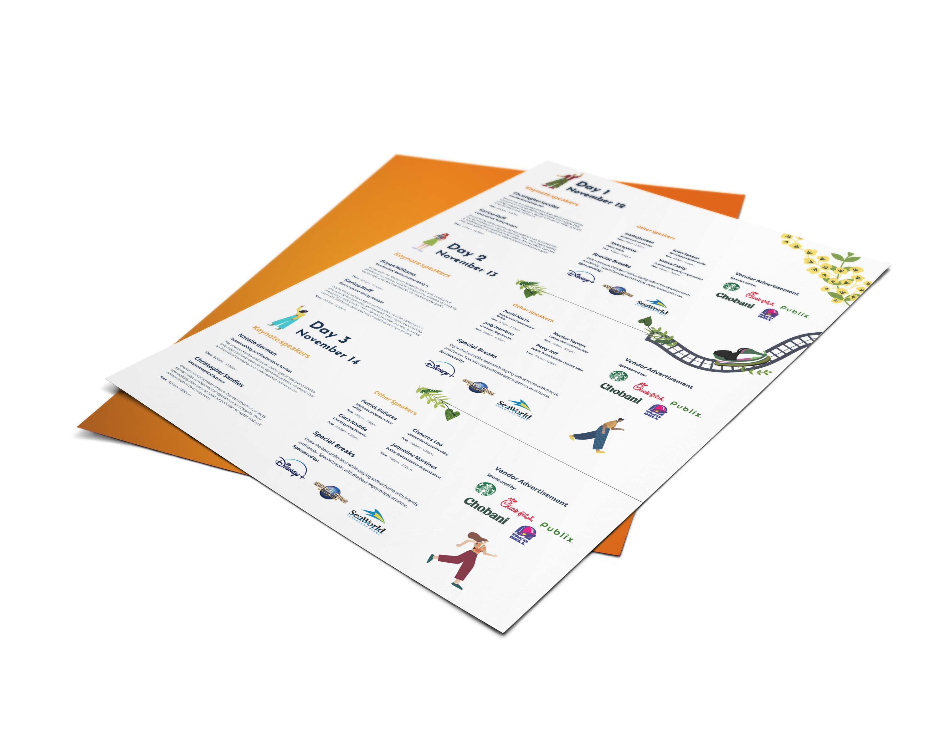 A three-day program schedule with keynote and other speakers listed for November 12-14, including vendor advertisements and special breaks.