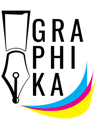 Logo featuring a stylized black pen nib with the word GRAPHIKA next to it and three colored swooshes in blue, magenta, and yellow at the bottom right.