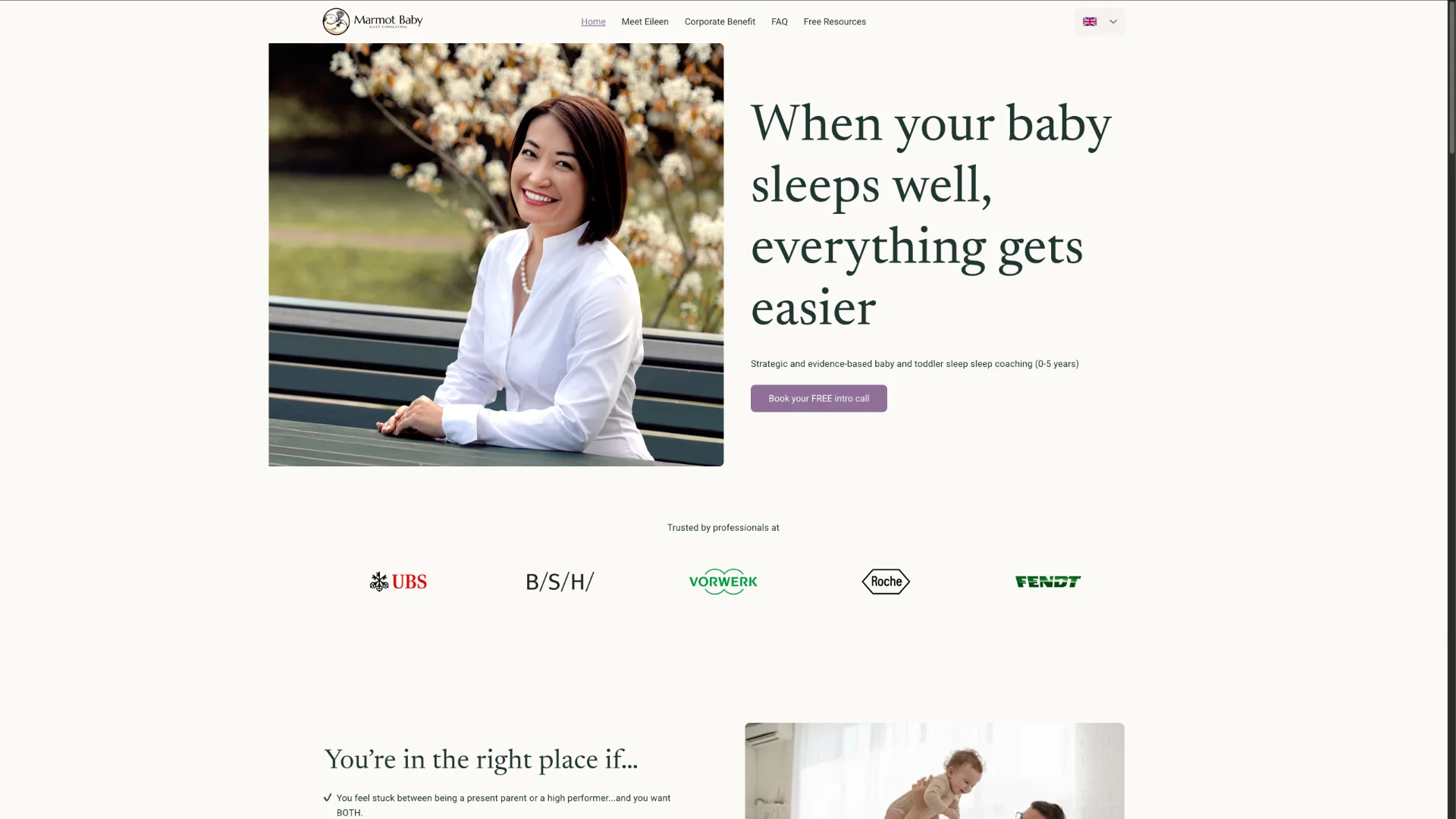Screenshot of Marmot Baby Sleep Consulting website
