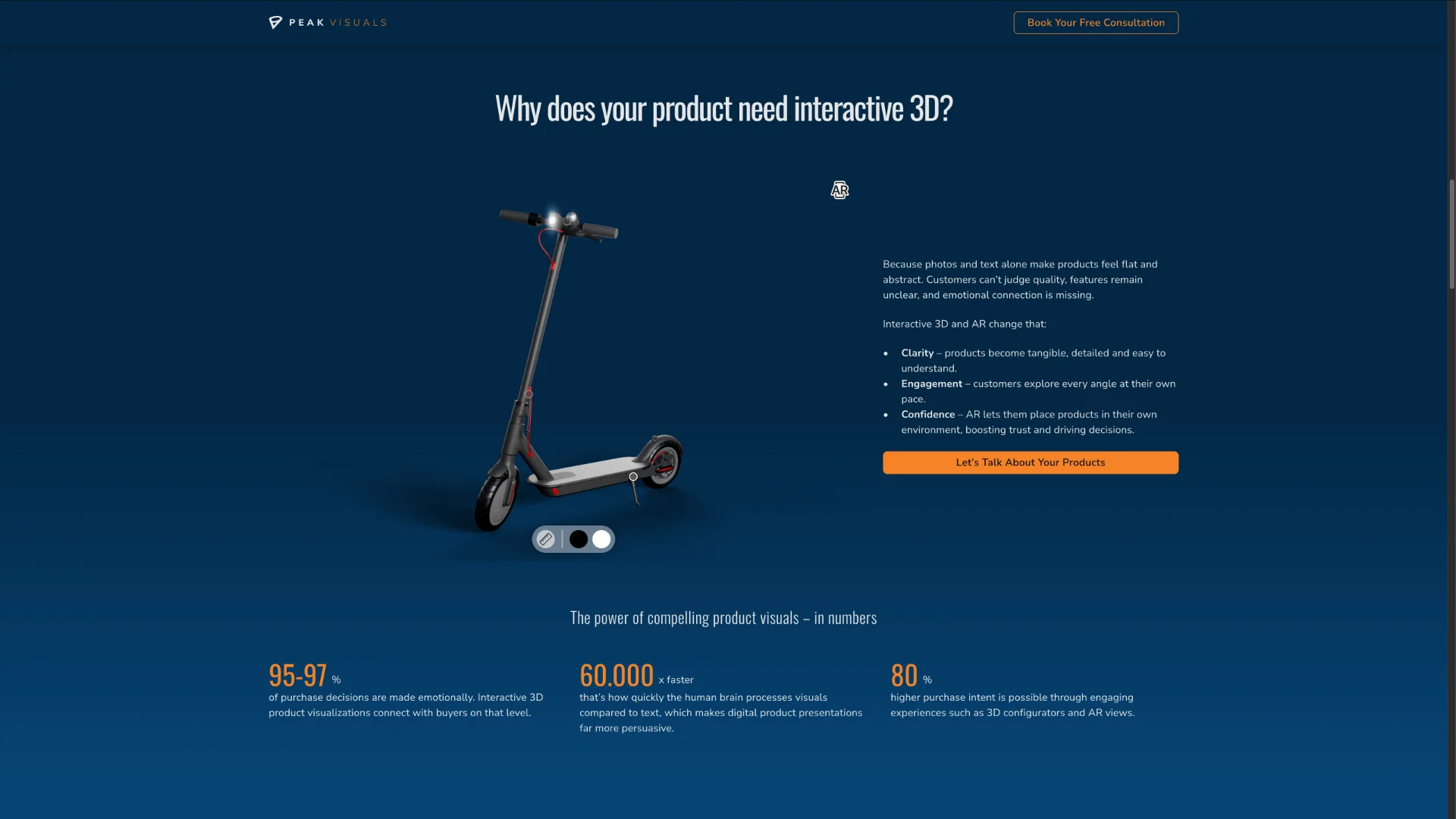 Screenshot of PeakVisuals homepage