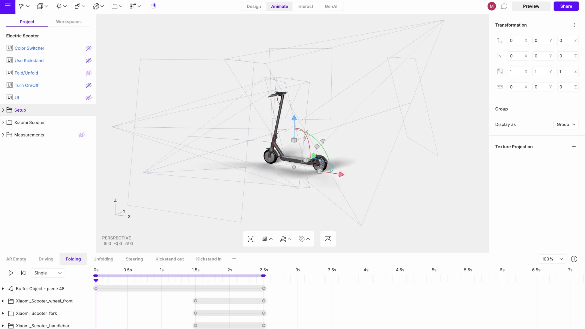 3D model of an e-scooter