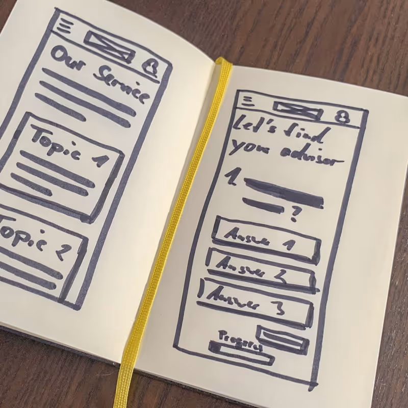 Hand-drawn sketches of mobile UI