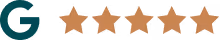 Google logo followed by five orange stars indicating a five-star rating.