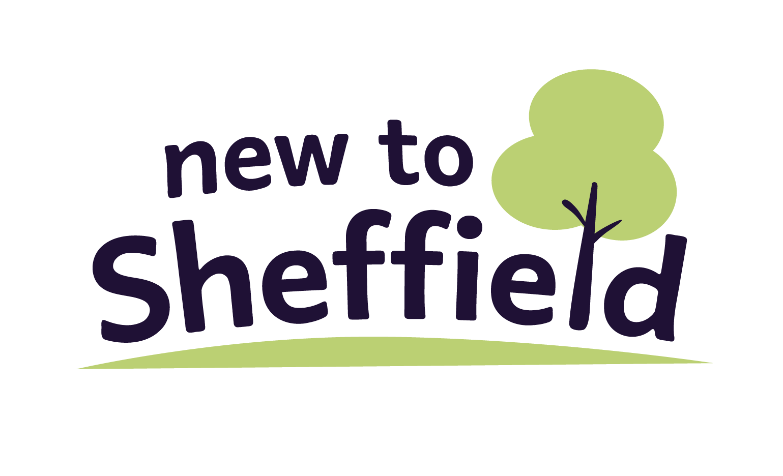 New to Sheffield dark text logo with a tree and a hill.