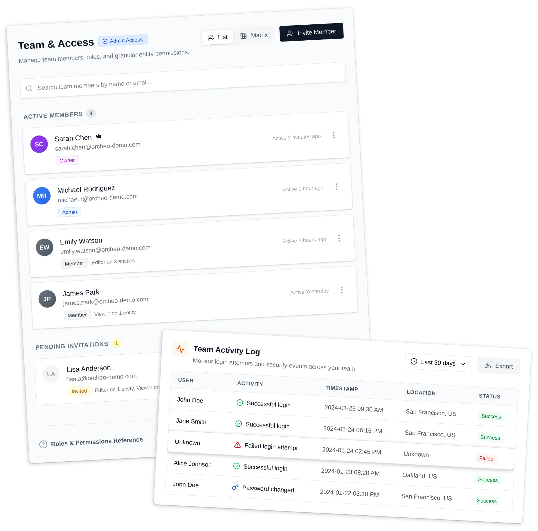 Team access management with activity log of user actions