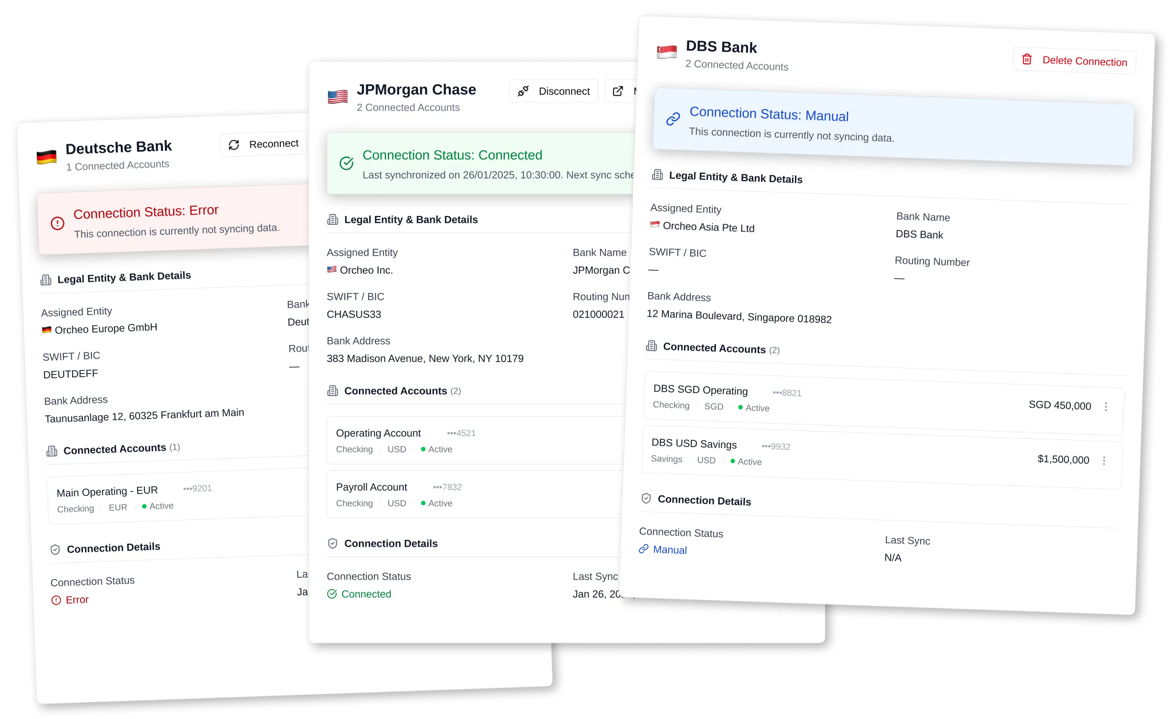 Multi-status bank connection dashboard