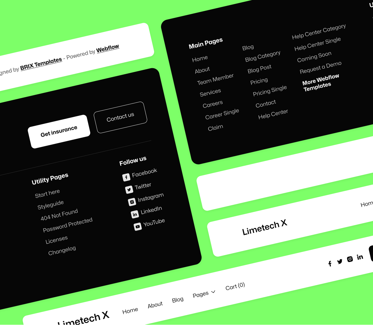 Limetech X - 3 Headers And Footers - Insurance And Tech Webflow Template