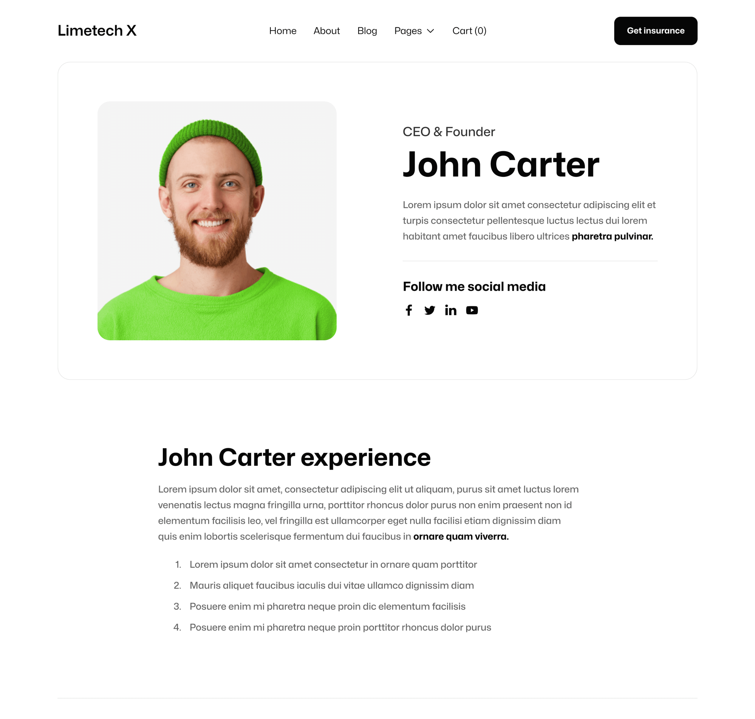 Limetech X - Team Member Page - Insurance And Tech Webflow Template