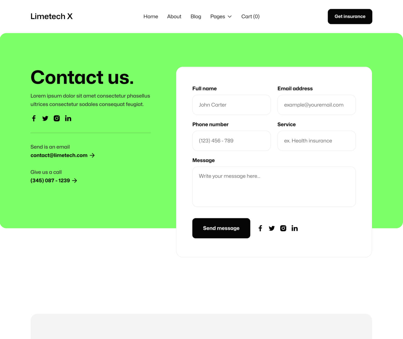 Limetech X - Contact V2 Page - Insurance & Tech Webflow Template