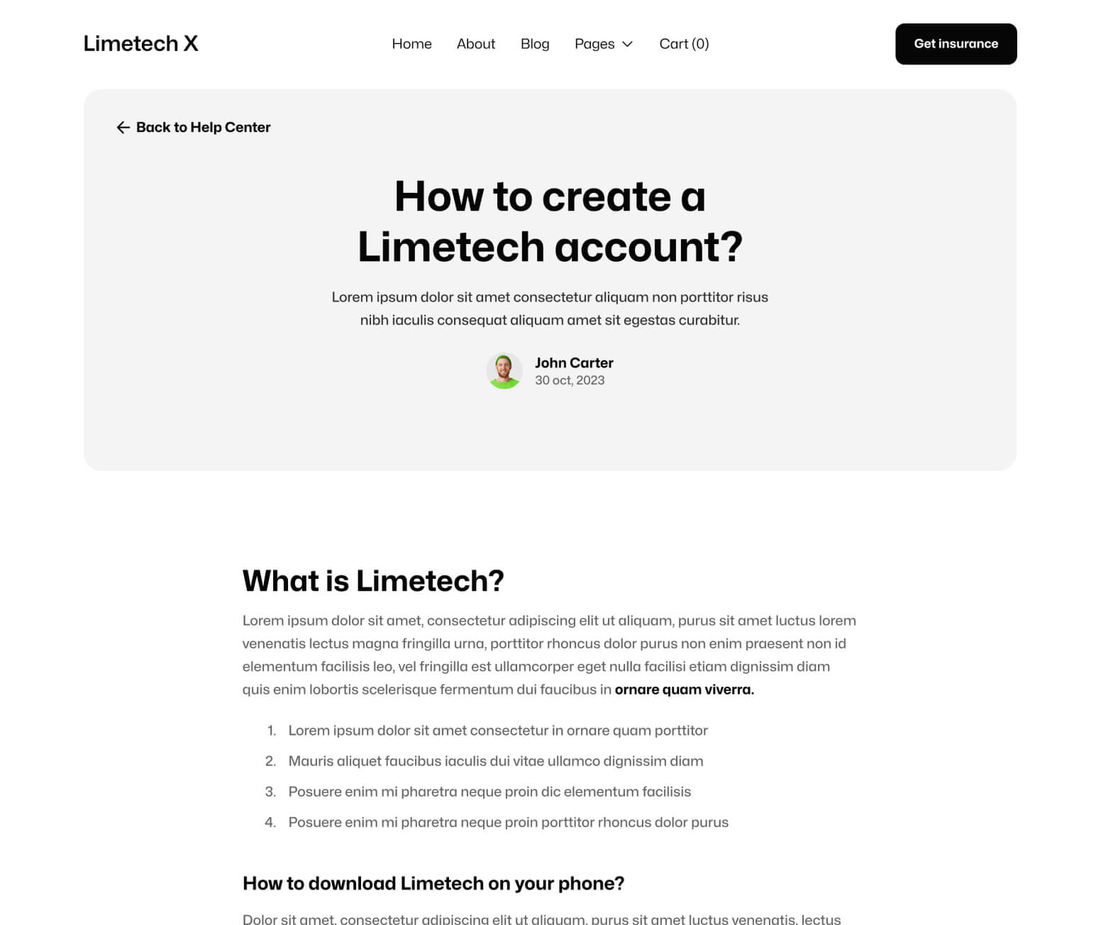 Limetech X - Help Center Single Page - Insurance & Tech Webflow Template