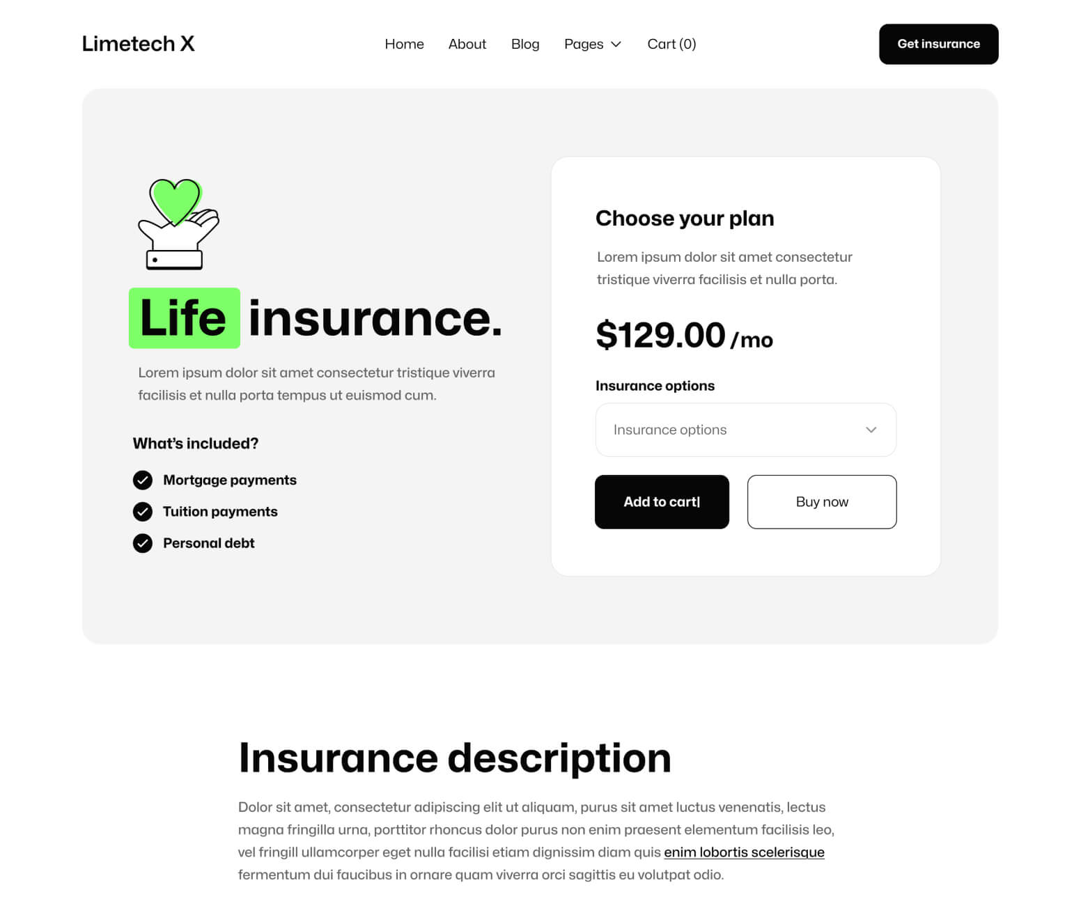Limetech X - Pricing Single Page - Insurance & Tech Webflow Template