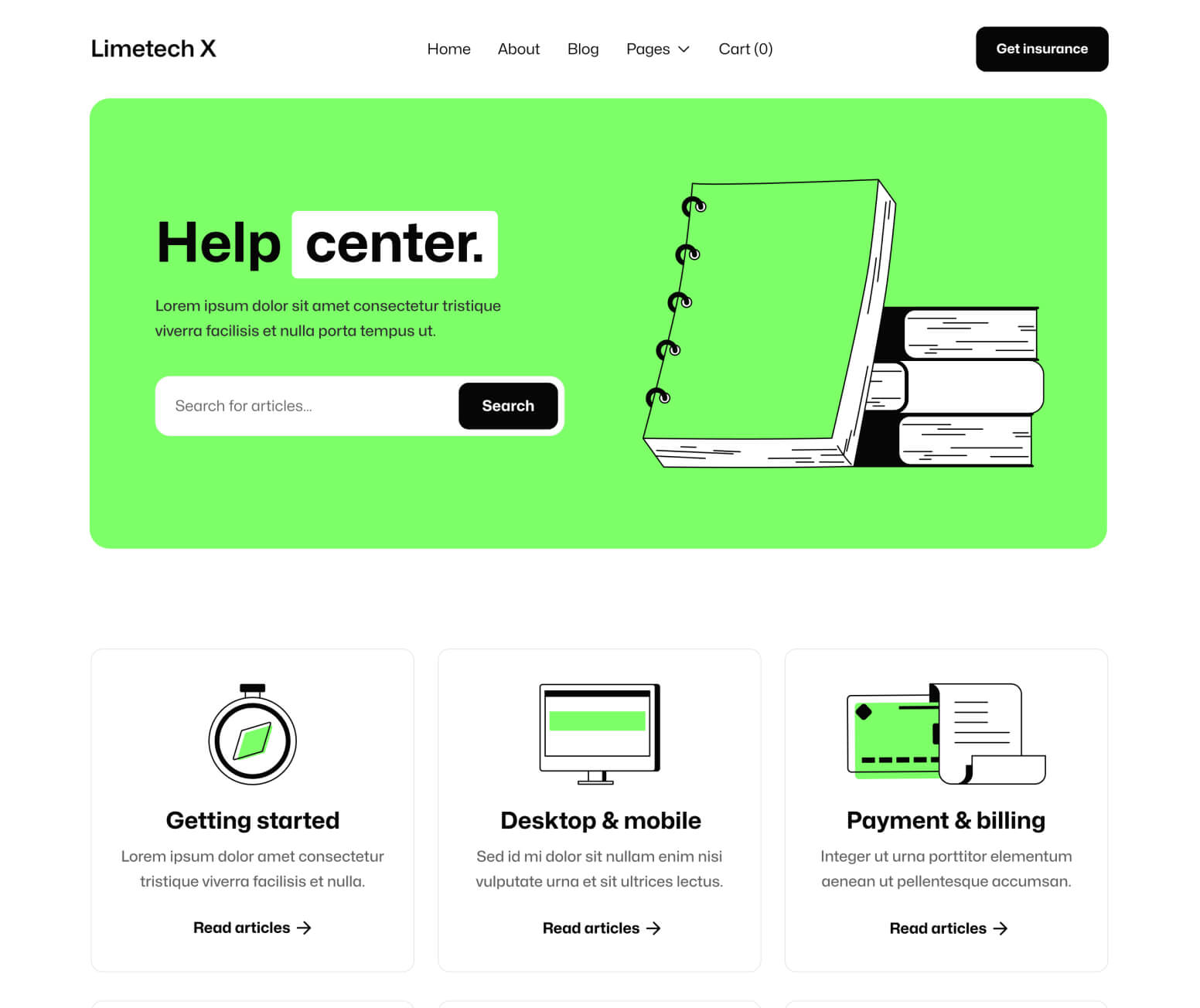 Limetech X - Help Center Page - Insurance & Tech Webflow Template