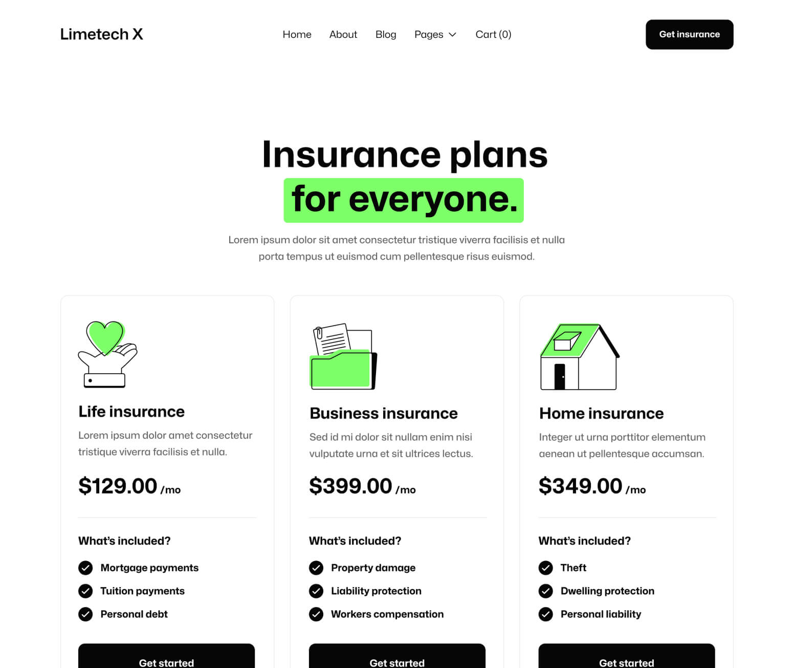 Limetech X - Pricing Page - Insurance & Tech Webflow Template