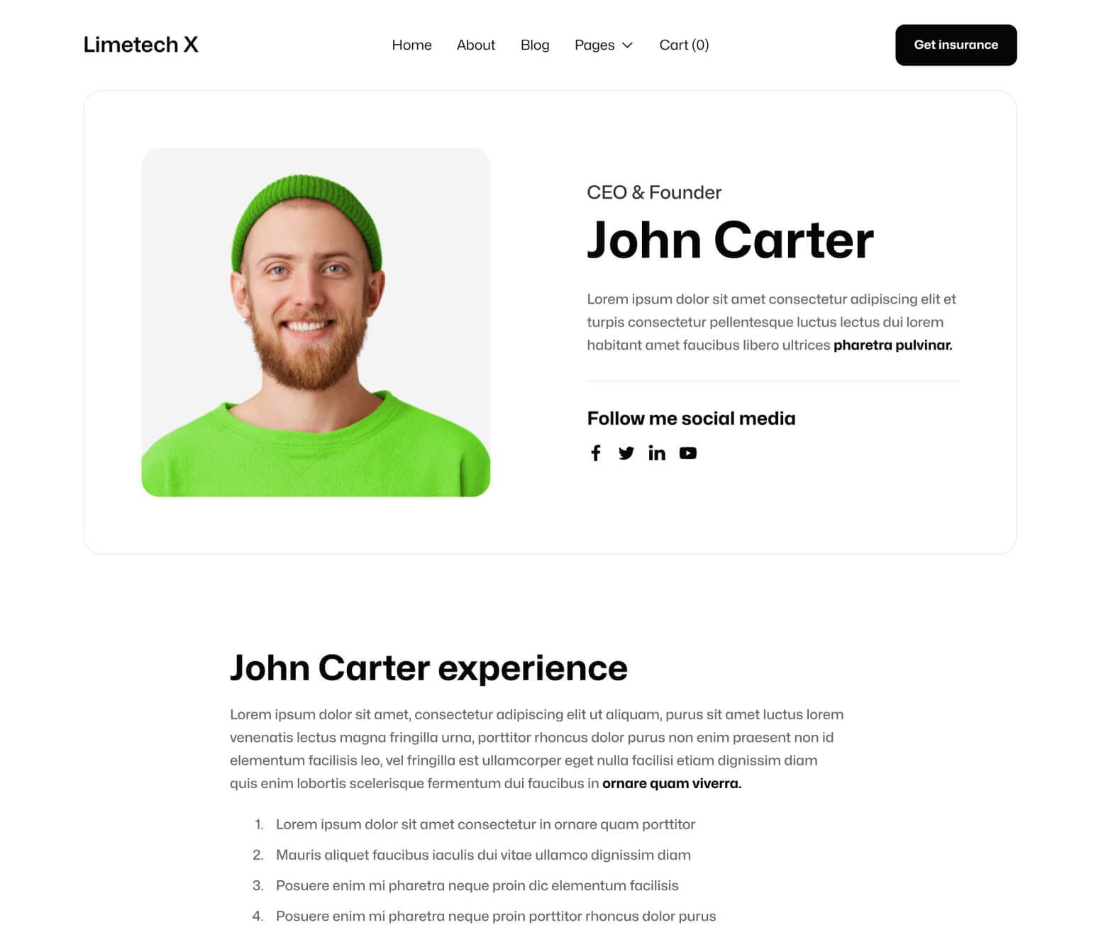Limetech X - Team Member Page - Insurance & Tech Webflow Template